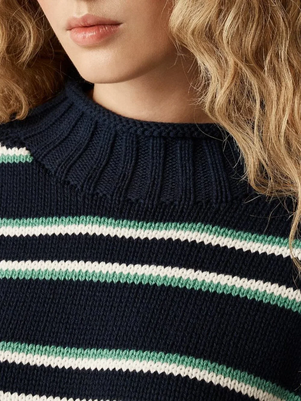 J.Crew 2025 Rollneck Sweater in Stripe in Navy Aqua Multi, Size Small